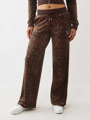 TRUE RELIGION SWEATPANTS CRYSTAL HS VELOUR STRAIGHT LEG LEOPARD