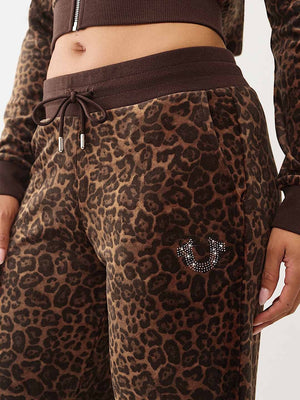 TRUE RELIGION SWEATPANTS CRYSTAL HS VELOUR STRAIGHT LEG LEOPARD
