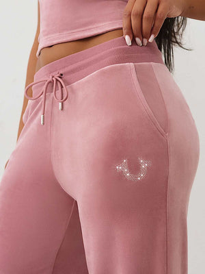 True Religion Sweatpants Crystal Hs Velour Straight Leg Nostalgia Rose