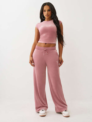True Religion Sweatpants Crystal Hs Velour Straight Leg Nostalgia Rose