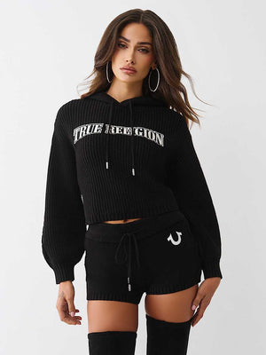 True Religion Sweater Hoodie Emb Pullover Jet Black