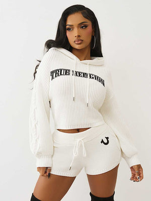 True Religion Sweater Hoodie Emb Pullover Winter White