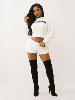 True Religion Sweater Hoodie Emb Pullover Winter White