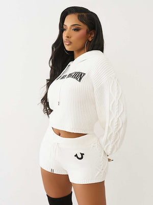 True Religion Sweater Hoodie Emb Pullover Winter White