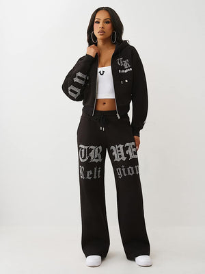 True Religion Hoodie Crystal Relaxed Zip Jet Black