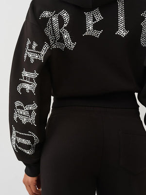 True Religion Hoodie Crystal Relaxed Zip Jet Black