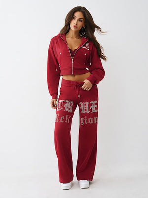 True Religion Hoodie Crystal Relaxed Zip Rhubarb Red