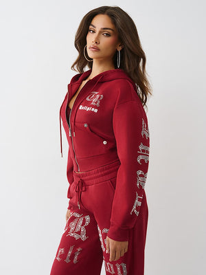 True Religion Hoodie Crystal Relaxed Zip Rhubarb Red