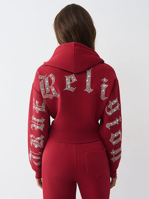True Religion Hoodie Crystal Relaxed Zip Rhubarb Red