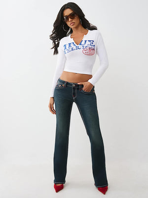 True Religion T-Shirt Tr Ribbed V Notched Ls Optic White