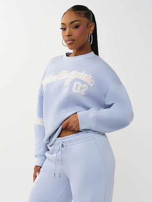 True Religion Sweater Boyfriend Pullover Brunnera Blue