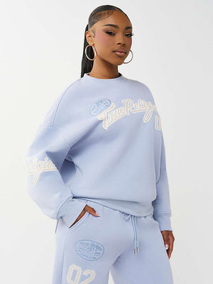 True Religion Sweater Boyfriend Pullover Brunnera Blue
