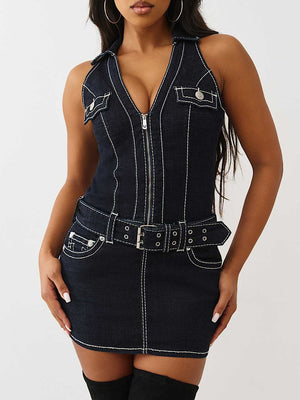 True Religion Dress Belted Denim Big T Body Rinse