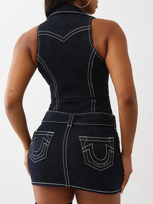 True Religion Dress Belted Denim Big T Body Rinse