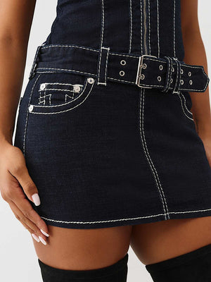 True Religion Dress Belted Denim Big T Body Rinse