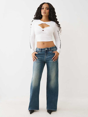 True Religion Top Printed Rib Twist Keyhole Optic White