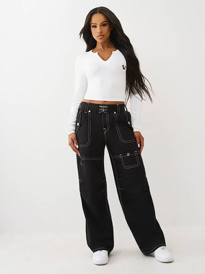 True Religion Pants Ripstop Tapered Baggy Jet Black