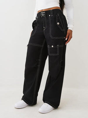 True Religion Pants Ripstop Tapered Baggy Jet Black