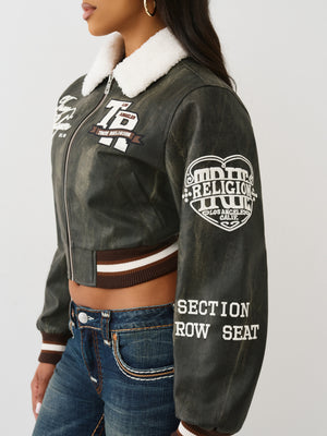 True Religion Sherpa Collared Aviator Jacket Washed Brown