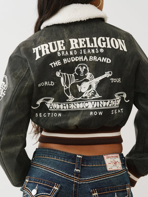 True Religion Sherpa Collared Aviator Jacket Washed Brown