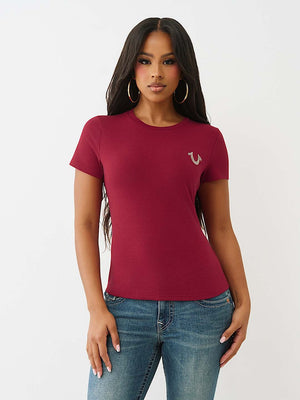 True Religion T-Shirt Crystal Crew Neck Rhubarb Red