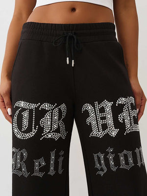 True Religion Pants Crystal Wide Leg Jet Black