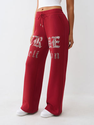 True Religion Pants Crystal Wide Leg Rhubarb Red