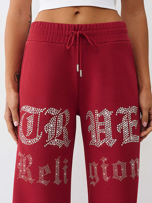 True Religion Pants Crystal Wide Leg Rhubarb Red