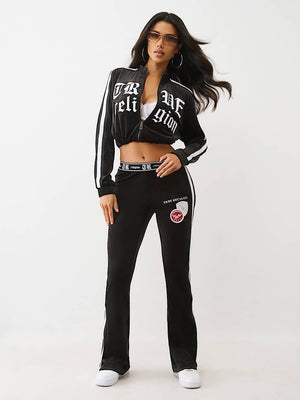 TRUE RELIGION SWEATPANTS VELOUR BOOTCUT JET BLACK