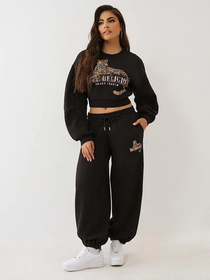 True Religion Jogger Crystals Leopard  Jet Black