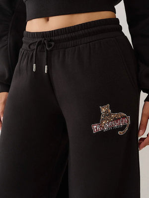 True Religion Jogger Crystals Leopard  Jet Black