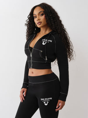 True Religion Hoodie Crystal Wing Shrunken Hood Jet Black
