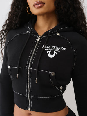 True Religion Hoodie Crystal Wing Shrunken Hood Jet Black