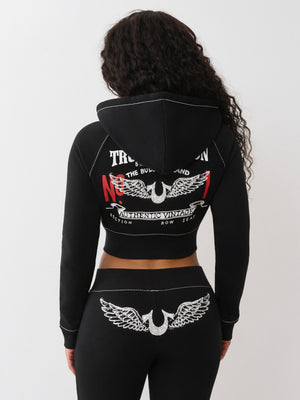 True Religion Hoodie Crystal Wing Shrunken Hood Jet Black