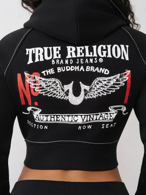 True Religion Hoodie Crystal Wing Shrunken Hood Jet Black