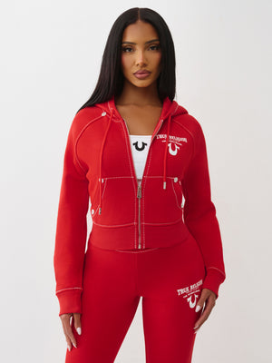 True Religion Hoodie Crystal Wing Shrunken Hood Barbados Cherry