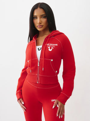 True Religion Hoodie Crystal Wing Shrunken Hood Barbados Cherry
