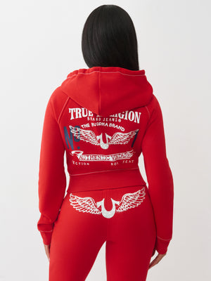 True Religion Hoodie Crystal Wing Shrunken Hood Barbados Cherry