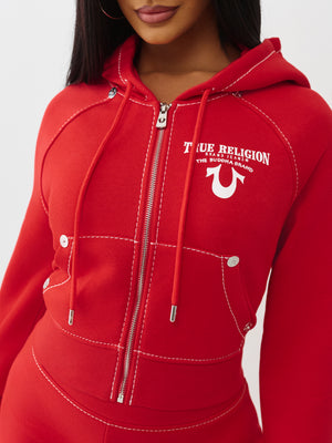 True Religion Hoodie Crystal Wing Shrunken Hood Barbados Cherry