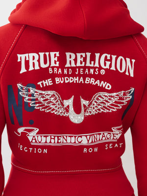 True Religion Hoodie Crystal Wing Shrunken Hood Barbados Cherry
