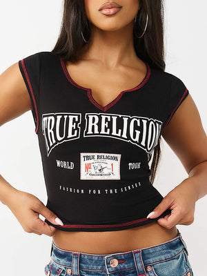 True Religion T-Shirt Buddha Patch V Notch Jet Black