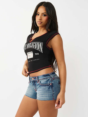 True Religion T-Shirt Buddha Patch V Notch Jet Black
