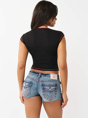True Religion T-Shirt Buddha Patch V Notch Jet Black