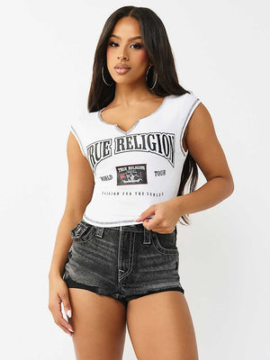 True Religion T-Shirt Buddha Patch V Notch Optic White