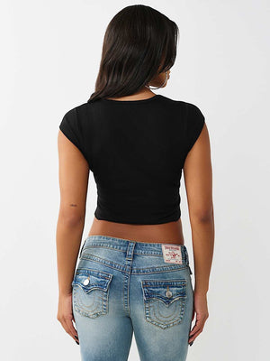True Religion Top Lace Up Cap Slvs Rib Jet Black