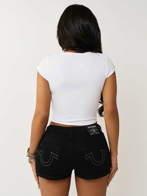 True Religion Top Lace Up Cap Slvs Rib Optic White