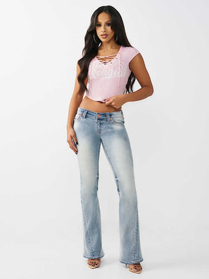 True Religion Top Lace Up Cap Slvs Rib Fairytale Pink
