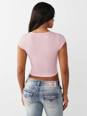 True Religion Top Lace Up Cap Slvs Rib Fairytale Pink