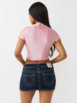 True Religion Top Sporty Ruched Keyhole Fairytale Pink