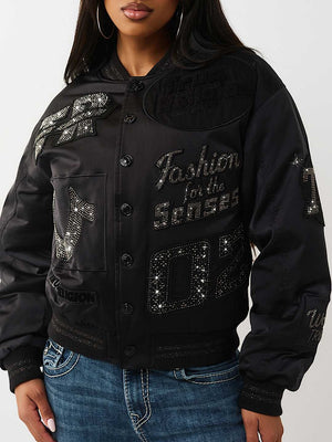 True Religion Jacket Crystal Branded Nylon Jet Black